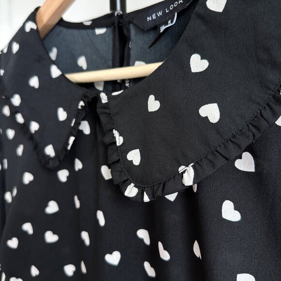 New Look Black Heart Frill Collar Mini Dress Tie Waist Valentine Size 14 - Picture 6 of 11